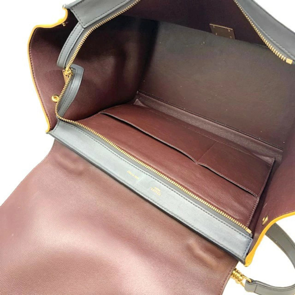CELINE Trapeze Handbag Gray Dark Brown Yellow Leather Suede strap Shoulder bag - Picture 10 of 11